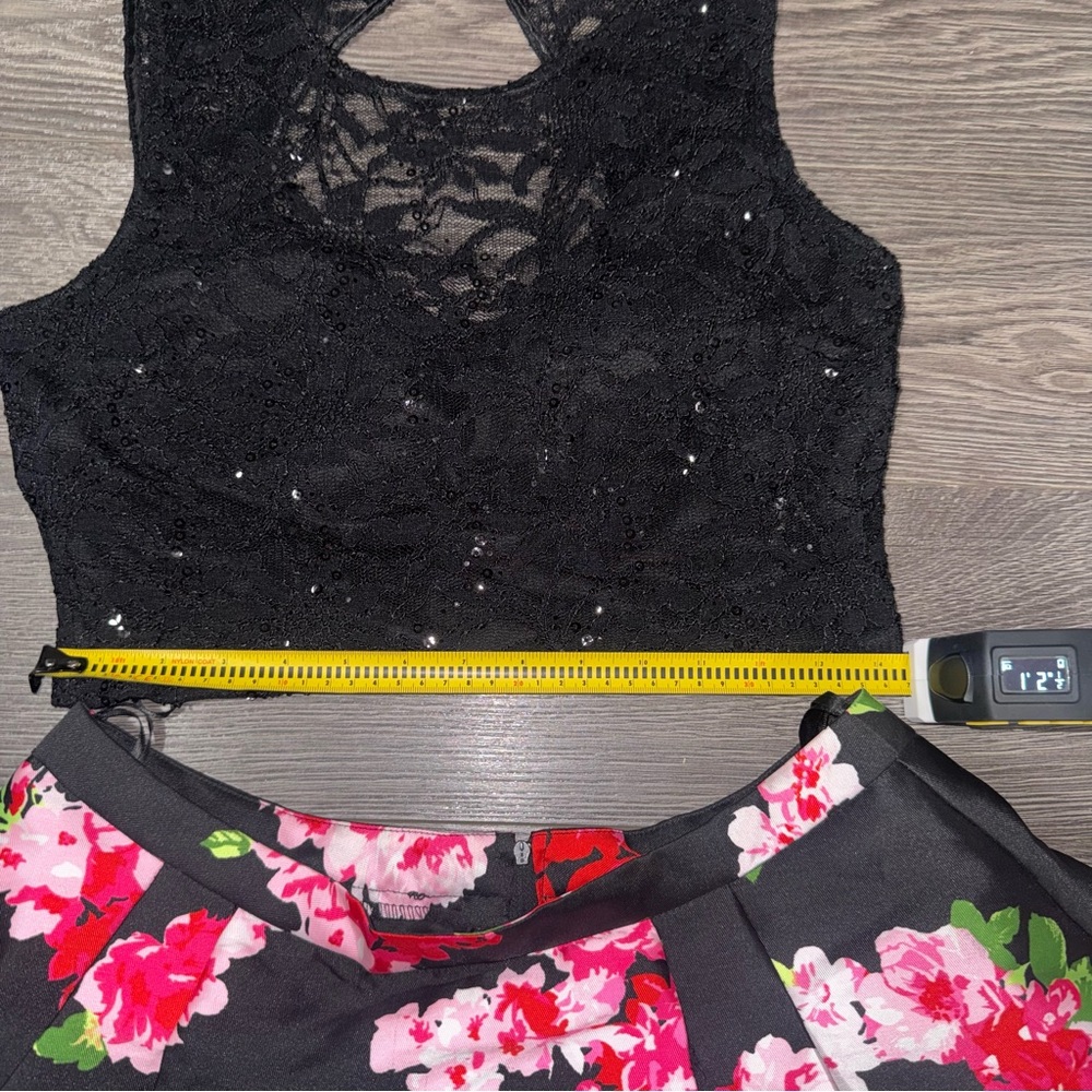 B. Darlin 2 Pc Lace Floral Black Pink Cocktail Party Prom Dress 11/12 Sequins - Picture 15 of 15